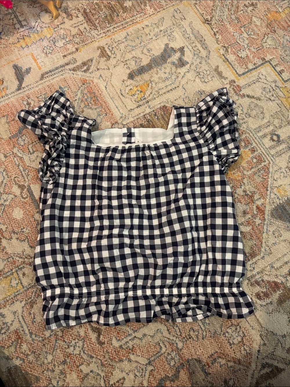 Janie and Jack Black & White Gingham Ruffle Sleeve Top